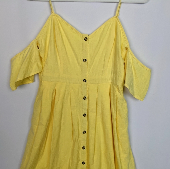 Lulu's I’ve Got Love Yellow Off The Shoulder Midi Dress Button Down Front - Picture 10 of 14